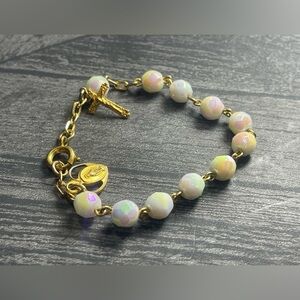 Vtg Baby Rosary Girls First Communion Crystal Beads Gold Plated Pendants Braclet